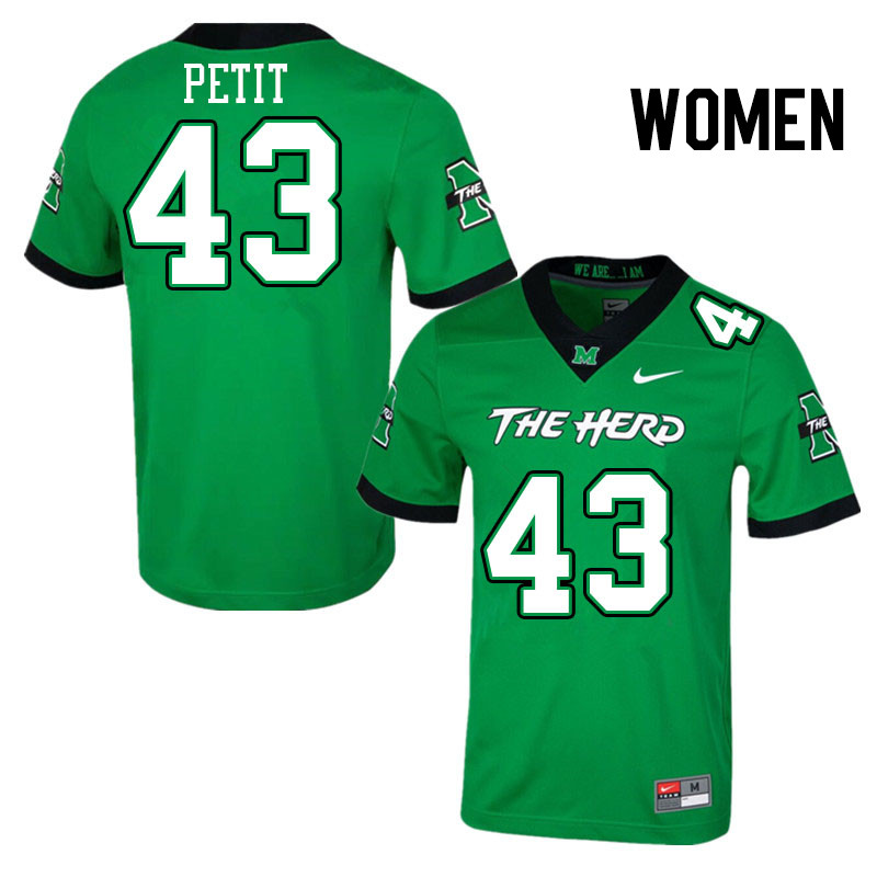 Women #43 Will Petit Marshall Thundering Herd College Football Jerseys Stitched Sale-Green